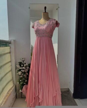 Light Pink Anarkali Suit: Hand Embroidered Zardosi Indian Dress