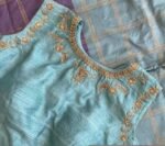 pure silk hand embroidery blouse /maggam blouse/blue raw silk zardosi blouse/hand embroidered blouse/ice blue sleeveless ready made blouse