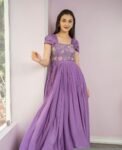 Hand embroidered Anarkali dress/lavender anarkali kurt suit/lavender hand work anarkali USA/Indian dresses/short sleeve embroidered Anarkali