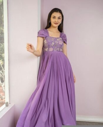 Hand embroidered Anarkali dress/lavender anarkali kurt suit/lavender hand work anarkali Indian dresses/short sleeve embroidered Anarkali