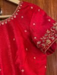 pure silk hand embroidery blouse/red maggam blouse/red raw silk zardosi blouse/hand embroidered blouse/red short sleeve ready made blouse