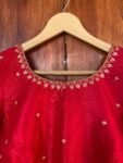 pure silk hand embroidery blouse/red maggam blouse/red raw silk zardosi blouse/hand embroidered blouse/red short sleeve ready made blouse