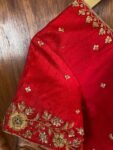 pure silk hand embroidery blouse/red maggam blouse/red raw silk zardosi blouse/hand embroidered blouse/red short sleeve ready made blouse