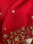 pure silk hand embroidery blouse/red maggam blouse/red raw silk zardosi blouse/hand embroidered blouse/red short sleeve ready made blouse