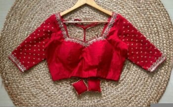 pure silk red hand embroidery blouse /saree maggam blouse / raw silk zardosi blouse /red hand embroidered blouse / ready made blouse zardosi