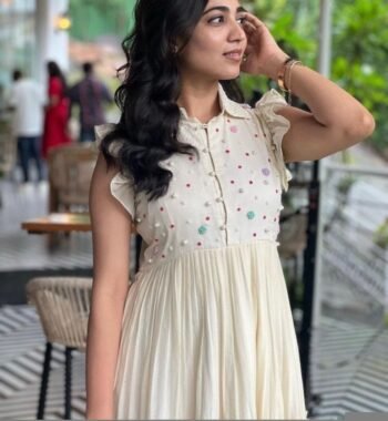 Hand embroidered Anarkali dress/white anarkali dress/cream hand work sunmer dress Indowestern dresses/cream embroidered maxi vacay Dress
