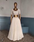 Women’s lehenga set/cream croptop lehenga/Indian crop top skirt USA/hand embroideredwedding lehenga USA/cream silk skirt/white ruffle leheng