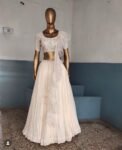 Women’s lehenga set/cream croptop lehenga/Indian crop top skirt USA/hand embroideredwedding lehenga USA/cream silk skirt/white ruffle leheng