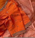 pure silk hand embroidery blouse/orange saree maggam blouse/raw silk zardosi blouse/hand embroidered blouse/ready made blouse/orange blouse