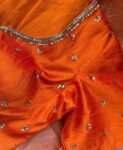 pure silk hand embroidery blouse/orange saree maggam blouse/raw silk zardosi blouse/hand embroidered blouse/ready made blouse/orange blouse