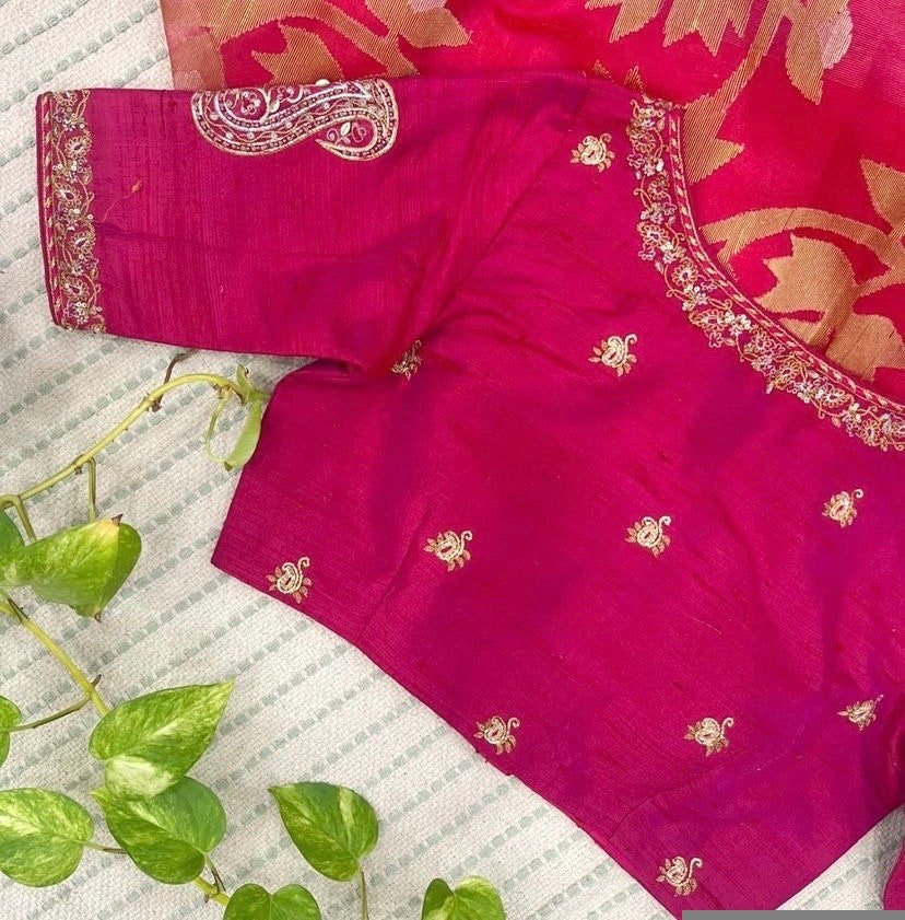pure silk hand embroidery blouse/pink maggam blouse/silk zardosi blouse/hand embroidered blouse/pink ready made blouse zardosi/pink blouse