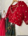 Red Kalamkari Lehenga Set: Hand-Painted Silk Crop Top, Wedding Choli