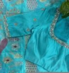 pure silk hand embroidery blouse/blue maggam blouse /raw silk zardosi blouse/blue hand embroidered blouse/designer readymade handwork blouse