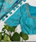 pure silk hand embroidery blouse/blue maggam blouse /raw silk zardosi blouse/blue hand embroidered blouse/designer readymade handwork blouse