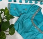 pure silk hand embroidery blouse/blue maggam blouse /raw silk zardosi blouse/blue hand embroidered blouse/designer readymade handwork blouse