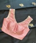 Hand Embroidered Silk Saree Blouse: Peach Zardosi Maggam Work