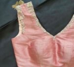 Hand Embroidered Silk Saree Blouse: Peach Zardosi Maggam Work