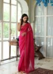 Pink Kota Silk Saree: Hand Embroidered Blouse, Sleeveless Design