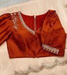 Peach tissue silk saree with hand embroidered blouse/peach saree with orange hand work blouse|sarees USA |pure silk saree/maggam work blous