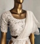 Cream Ruffle saree/white ruffle saree with stitched blouse/readymade saree belt with blouse/silk ruffle saree/saree with belt/lehenga sari