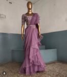 Pink Ruffle saree/blue ruffle saree with stitched blouse/readymade saree belt with blouse/silk ruffle saree/saree with belt/lehenga sari blu