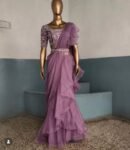 Pink Ruffle saree/blue ruffle saree with stitched blouse/readymade saree belt with blouse/silk ruffle saree/saree with belt/lehenga sari blu