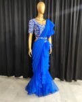 Pink Ruffle saree/blue ruffle saree with stitched blouse/readymade saree belt with blouse/silk ruffle saree/saree with belt/lehenga sari blu