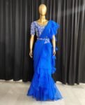 Pink Ruffle saree/blue ruffle saree with stitched blouse/readymade saree belt with blouse/silk ruffle saree/saree with belt/lehenga sari blu