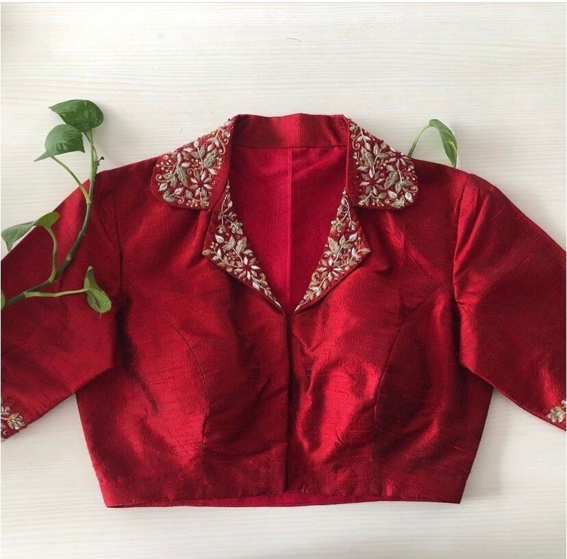 pure silk hand embroidery blouse/saree maggam blouse/raw silk zardosi blouse/hand embroidered blouse/ready made blouse zardosi