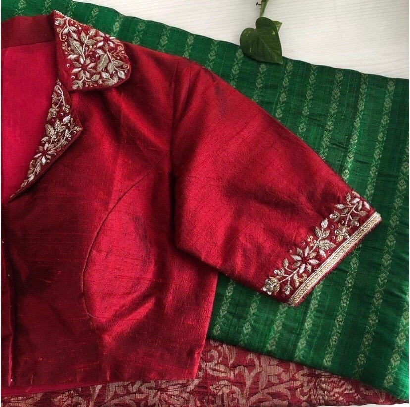 pure silk hand embroidery blouse/saree maggam blouse/raw silk zardosi blouse/hand embroidered blouse/ready made blouse zardosi
