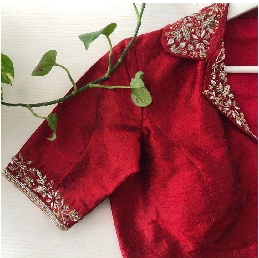 pure silk hand embroidery blouse/saree maggam blouse/raw silk zardosi blouse/hand embroidered blouse/ready made blouse zardosi