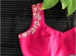 Pure Silk Hand Embroidered Saree Blouse: Pink Zardosi Maggam Work