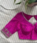 pure silk hand embroidery blouse /pink saree maggam blouse/pink ikkat silk zardosi blouse/ embroidered blouse/pochampally ready made blouse