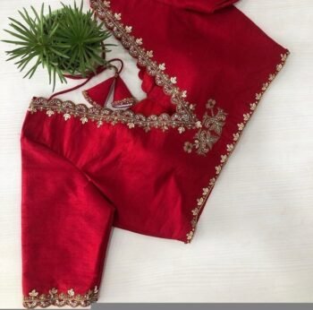 pure silk hand embroidery blouse/red saree maggam red blouse /raw silk zardosi blouse/hand embroidered blouse /red ready made blouse zardosi