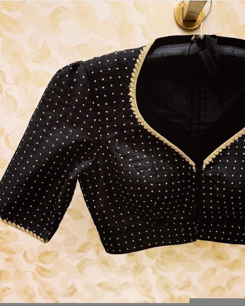 pure silk hand embroidery blouse/ saree maggam blouse/black zardosi blouse /hand embroidered moderblouse/black ready made blouse zardosi usa