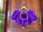 Purple hand embroidery blouse/purple maggam blouse/puff sleeve zardosi blouse/hand embroidered blouse/ready made blouse zardosi/blue blouse