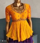 Hand-Painted Kalamkari Lehenga Set: Silk Crop Top, Embroidered Skirt