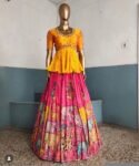 Hand-Painted Kalamkari Lehenga Set: Silk Crop Top, Embroidered Skirt
