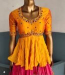 Hand-Painted Kalamkari Lehenga Set: Silk Crop Top, Embroidered Skirt