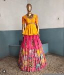 Hand-Painted Kalamkari Lehenga Set: Silk Crop Top, Embroidered Skirt