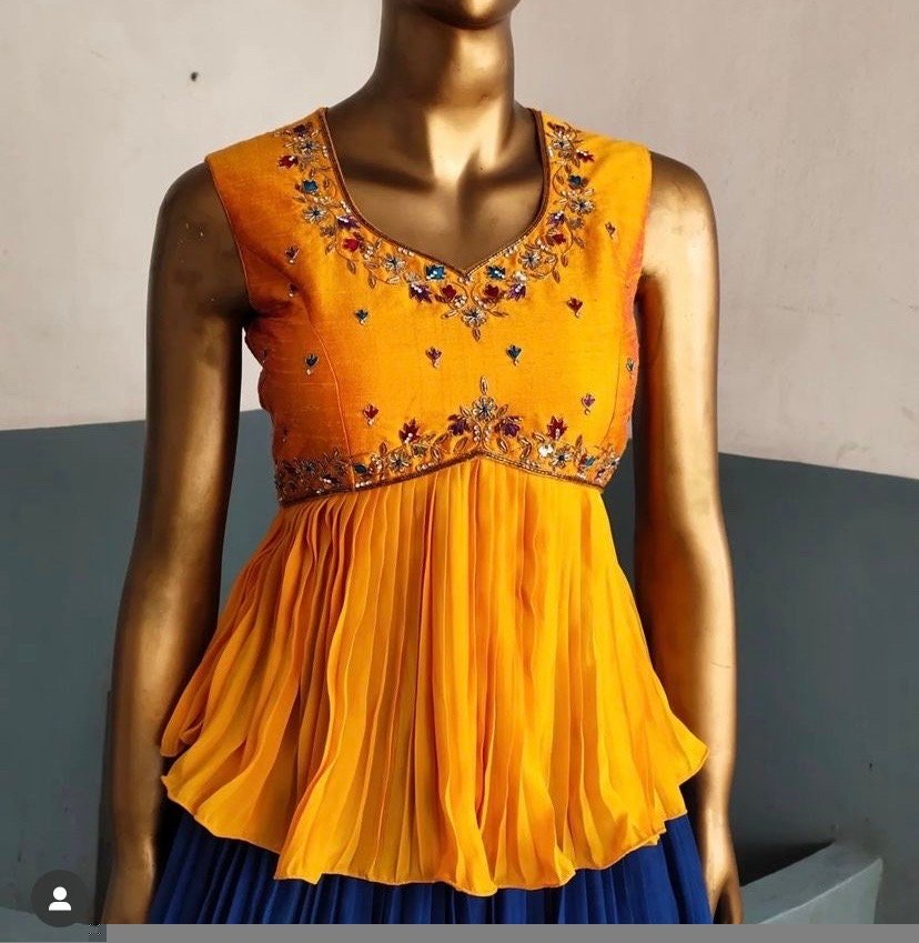 Hand-Painted Kalamkari Lehenga Set: Silk Crop Top, Embroidered Skirt