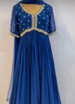 Hand Embroidered Blue Anarkali Gown: Zardosi Festive Dress