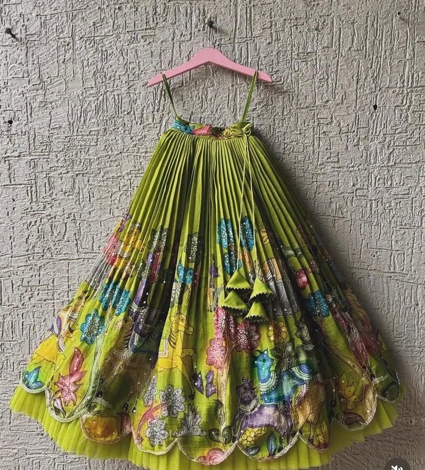 Hand-Painted Kalamkari Lehenga Set: Girls' Indian Skirt