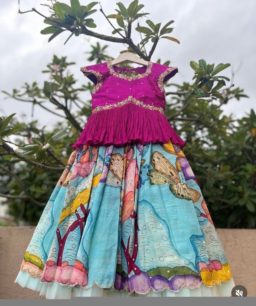 Hand-Painted Kalamkari Lehenga Set: Girls' Indian Skirt
