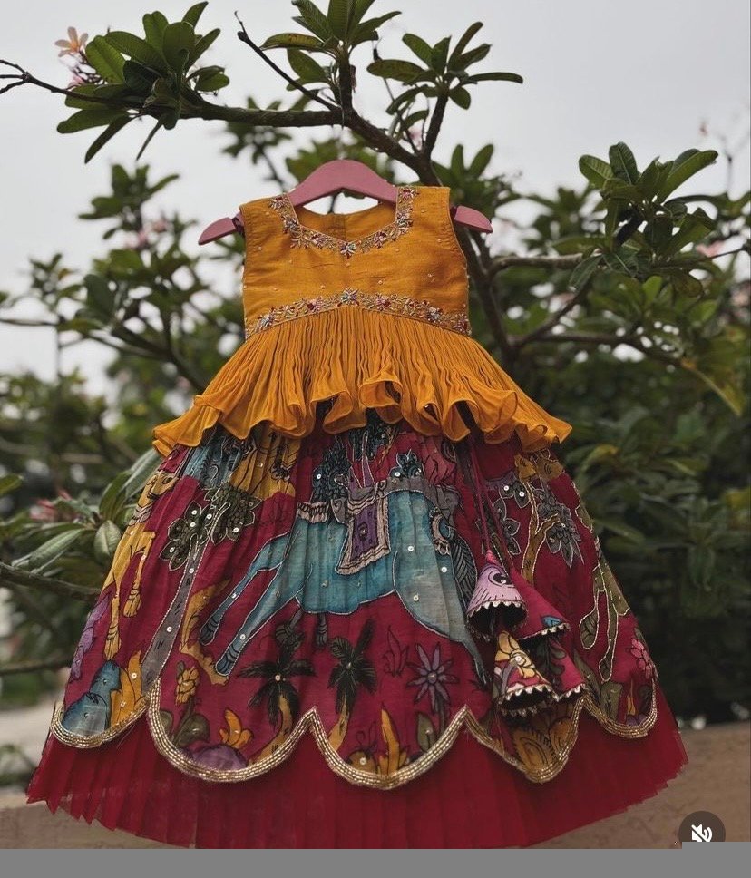 Hand-Painted Kalamkari Lehenga Set: Girls' Indian Skirt