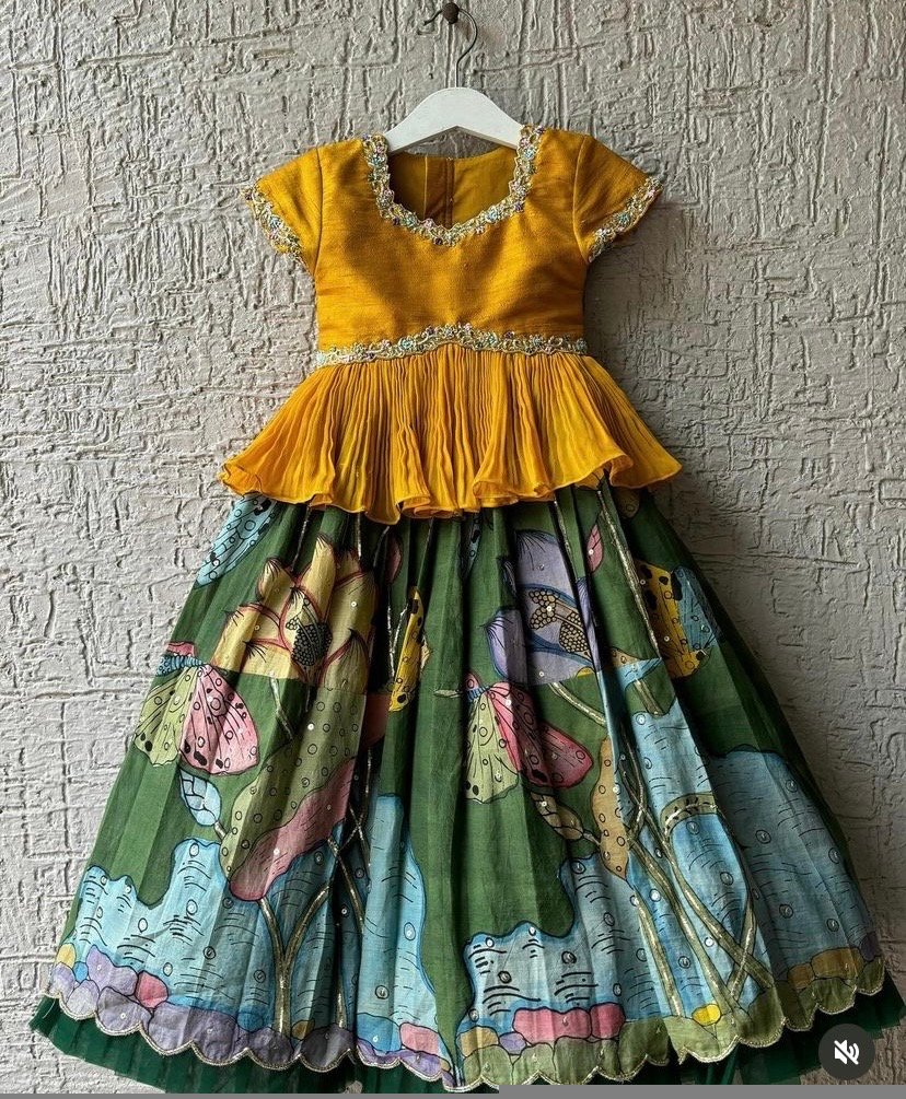 Hand-Painted Kalamkari Lehenga Set: Girls' Indian Skirt