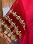 Red ruffle sleeve hand embroidery blouse/ saree maggam blouse/frill saree blouse/ v neck hand embroidered blouse/ready made blouse zardosi