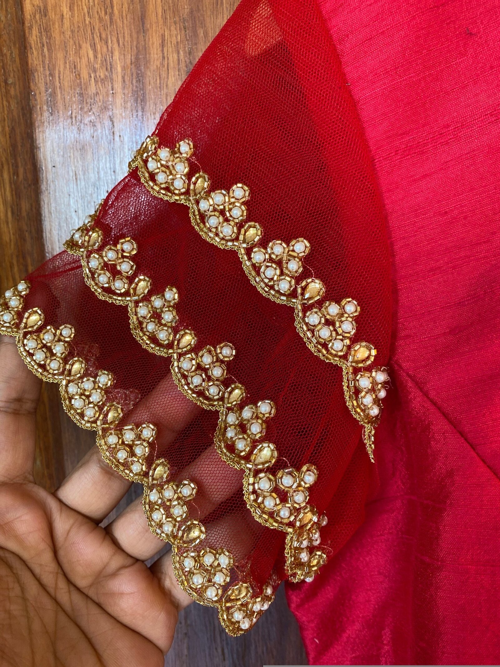 Red ruffle sleeve hand embroidery blouse/ saree maggam blouse/frill saree blouse/ v neck hand embroidered blouse/ready made blouse zardosi