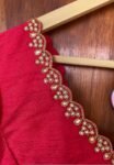 Red ruffle sleeve hand embroidery blouse/ saree maggam blouse/frill saree blouse/ v neck hand embroidered blouse/ready made blouse zardosi