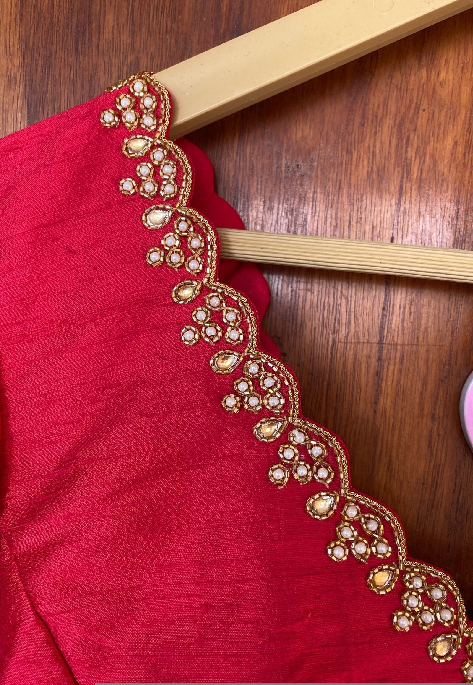 Red ruffle sleeve hand embroidery blouse/ saree maggam blouse/frill saree blouse/ v neck hand embroidered blouse/ready made blouse zardosi